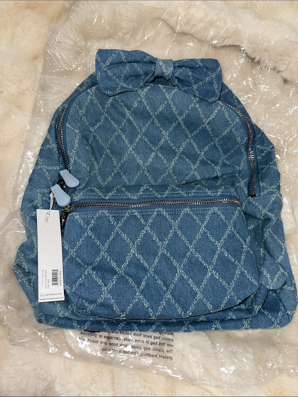 Stoney Clover Lane Denim Backpack with Bow NWT